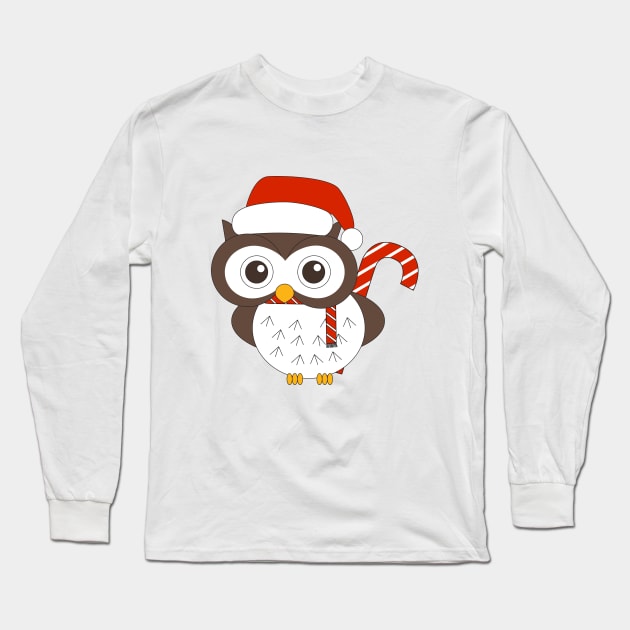 Christmas Mr. Owl Candy Cane Digital Art | Christmas Special | illusima Long Sleeve T-Shirt by illusima